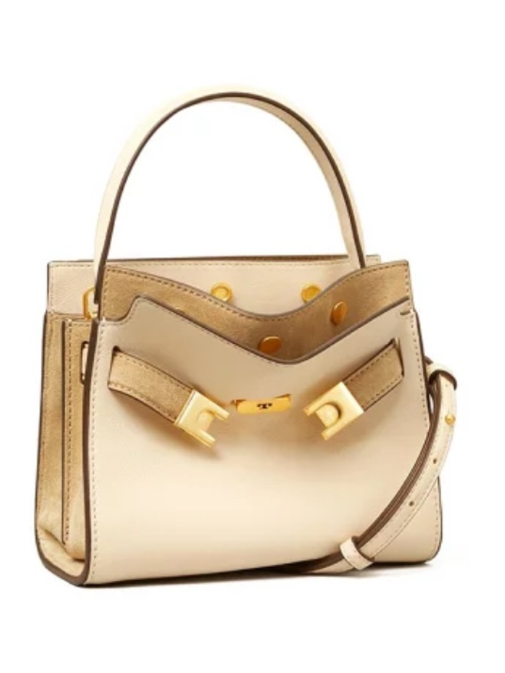 Cream Top-Handle Women’s Handbag with Gold Accents Tory Burch Double Lee Radziwi